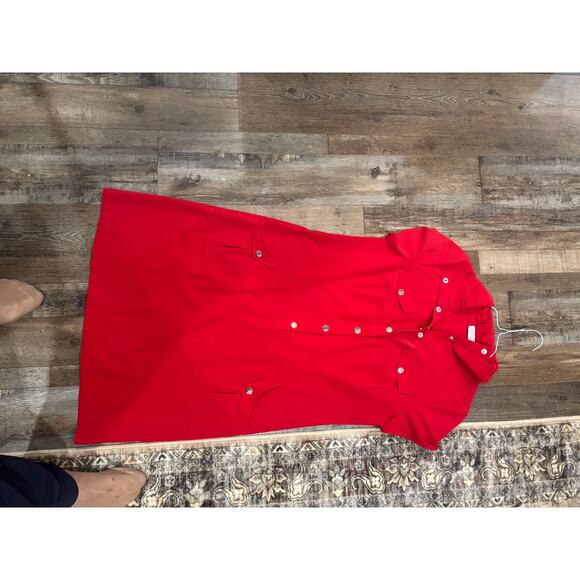 Zenergy by Chico’s Red Utility Pocket Snap Dress Size 1 M Travel minimalist gift - Picture 4 of 6